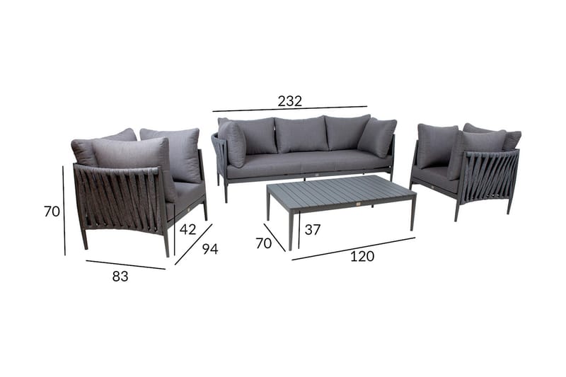 Möbelset Bremen 4 delar Grå - Utemöbler & utemiljö - Loungemöbler - Loungeset & loungegrupp