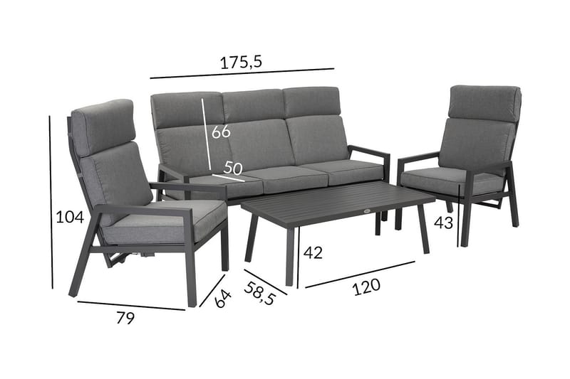 Möbelset Casper Utebord Utesoffa Och 2 Utestolar Mörkgrå - Utemöbler & utemiljö - Loungemöbler - Loungeset & loungegrupp