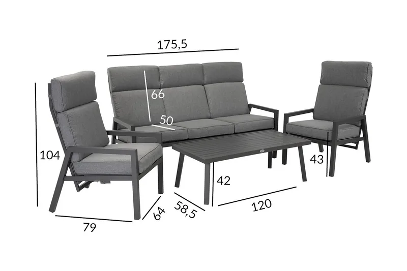 Möbelset Casper Utebord Utesoffa Och 2 Utestolar Mörkgrå - Utemöbler & utemiljö - Loungemöbler - Loungeset & loungegrupp