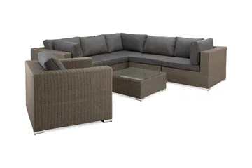 Marcus Loungegrupp Utomhus - 5-sits Loungeset i Konstrotting för Uteplats och Trädgård - Brun / Gråa dynor - Utemöbler & utemiljö - Loungemöbler - Loungeset & loungegrupp