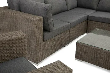 Marcus Loungegrupp Utomhus - 5-sits Loungeset i Konstrotting för Uteplats och Trädgård - Brun / Gråa dynor - Utemöbler & utemiljö - Loungemöbler - Loungeset & loungegrupp