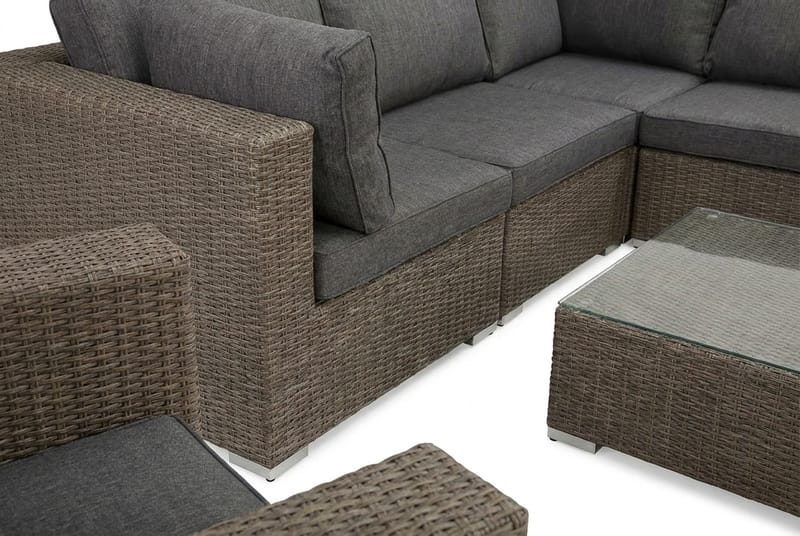 Marcus Loungegrupp Utomhus - 5-sits Loungeset i Konstrotting för Uteplats och Trädgård - Brun / Gråa dynor - Utemöbler & utemiljö - Loungemöbler - Loungeset & loungegrupp