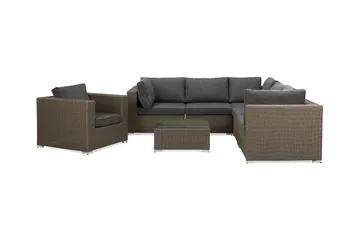 Marcus Loungegrupp Utomhus - 5-sits Loungeset i Konstrotting för Uteplats och Trädgård - Brun / Gråa dynor - Utemöbler & utemiljö - Loungemöbler - Loungeset & loungegrupp