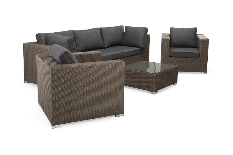 Marcus Loungegrupp utomhus - Soffgrupp till trädgård 5-sits - Loungeset konstrotting utemöbler - Mörkbrun / Svarta dynor - Utemöbler & utemiljö - Loungemöbler - Loungeset & loungegrupp