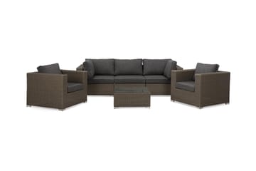 Marcus Loungegrupp utomhus - Soffgrupp till trädgård 5-sits - Loungeset konstrotting utemöbler - Mörkbrun / Svarta dynor - Utemöbler & utemiljö - Loungemöbler - Loungeset & loungegrupp