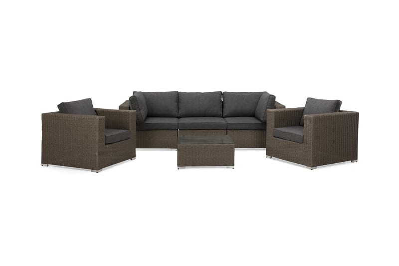 Marcus Loungegrupp utomhus - Soffgrupp till trädgård 5-sits - Loungeset konstrotting utemöbler - Mörkbrun / Svarta dynor - Utemöbler & utemiljö - Loungemöbler - Loungeset & loungegrupp