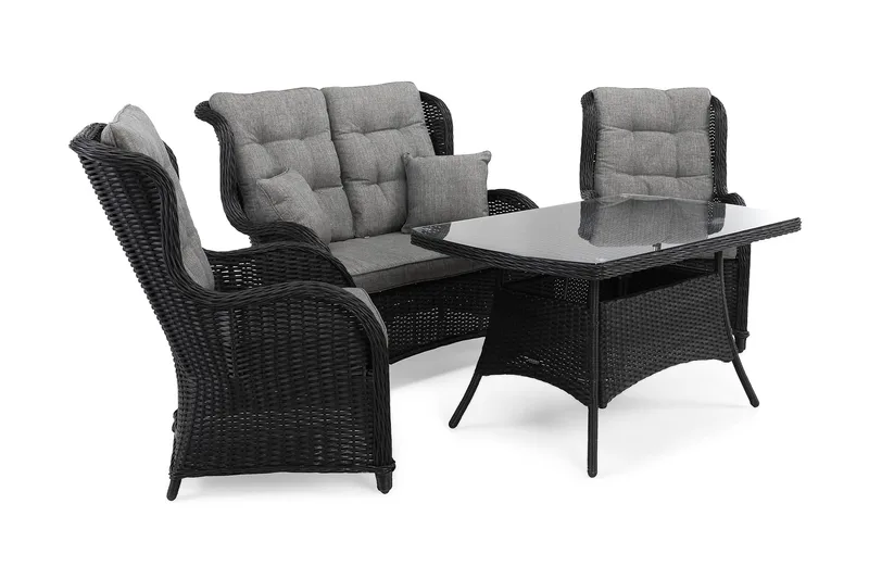 Marcus Soffgrupp 2-sits Ink. Fåtöljer - Svart / Gråa dynor - Utemöbler & utemiljö - Loungemöbler - Loungeset & loungegrupp