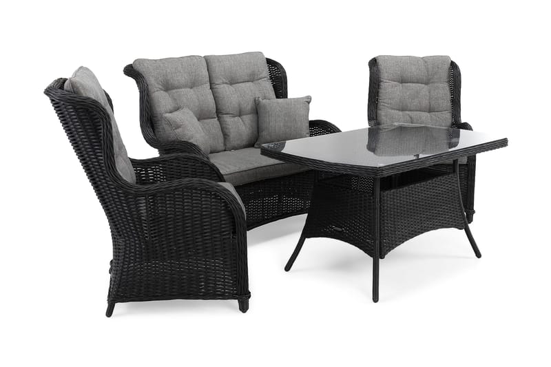 Marcus Soffgrupp 2-sits Ink. Fåtöljer - Svart / Gråa dynor - Utemöbler & utemiljö - Loungemöbler - Loungeset & loungegrupp