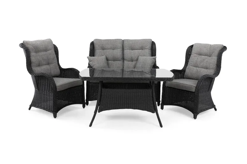 Marcus Soffgrupp 2-sits Ink. Fåtöljer - Svart / Gråa dynor - Utemöbler & utemiljö - Loungemöbler - Loungeset & loungegrupp