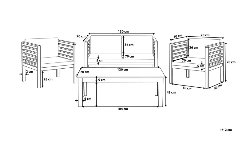 Pacific Loungegrupp Utomhus 130 cm - Trä/Natur - Utemöbler & utemiljö - Loungemöbler - Loungeset & loungegrupp
