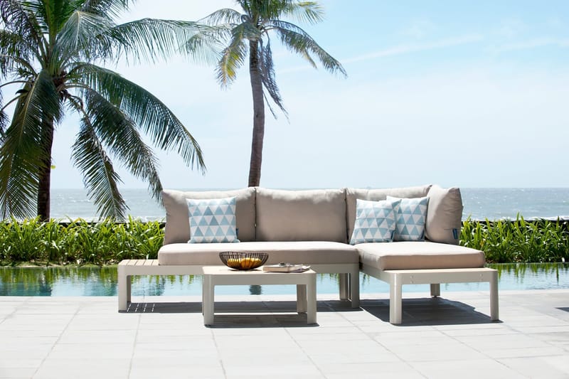 Portals Loungegrupp Utomhus 4-sits, Vit/Teak