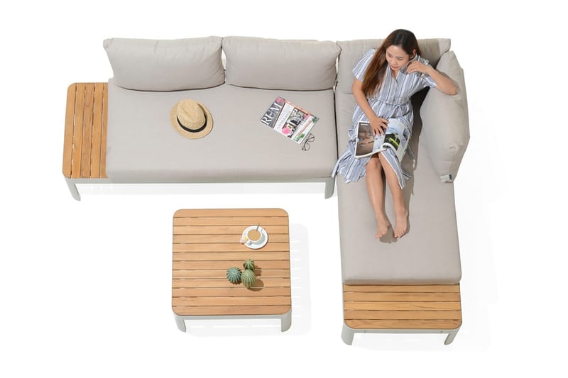 Portals Loungegrupp Utomhus 4-sits - Vit/Teak - Utemöbler & utemiljö - Loungemöbler - Loungeset & loungegrupp