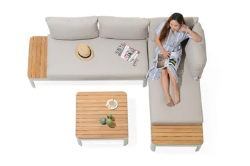 Portals Loungegrupp Utomhus 4-sits - Vit/Teak - Utemöbler & utemiljö - Loungemöbler - Loungeset & loungegrupp