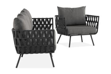 Sandina Loungegrupp Utomhus – 4-sits Soffgrupp i Trä och Rep för Trädgård - Svart / Gråa dynor - Utemöbler & utemiljö - Loungemöbler - Loungeset & loungegrupp