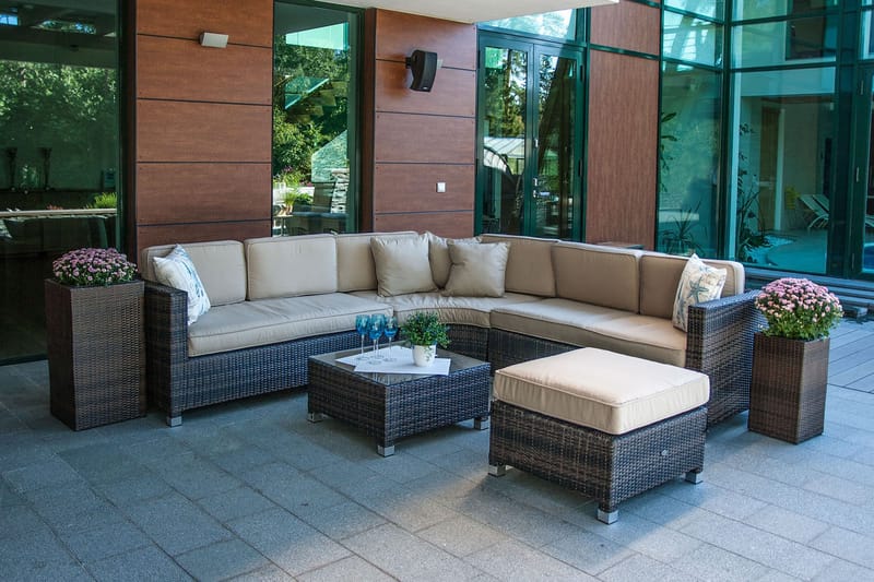 Set DAWSON med kuddar Utebord Hörnsoffa Utomhus och fotpall - Utemöbler & utemiljö - Loungemöbler - Loungeset & loungegrupp