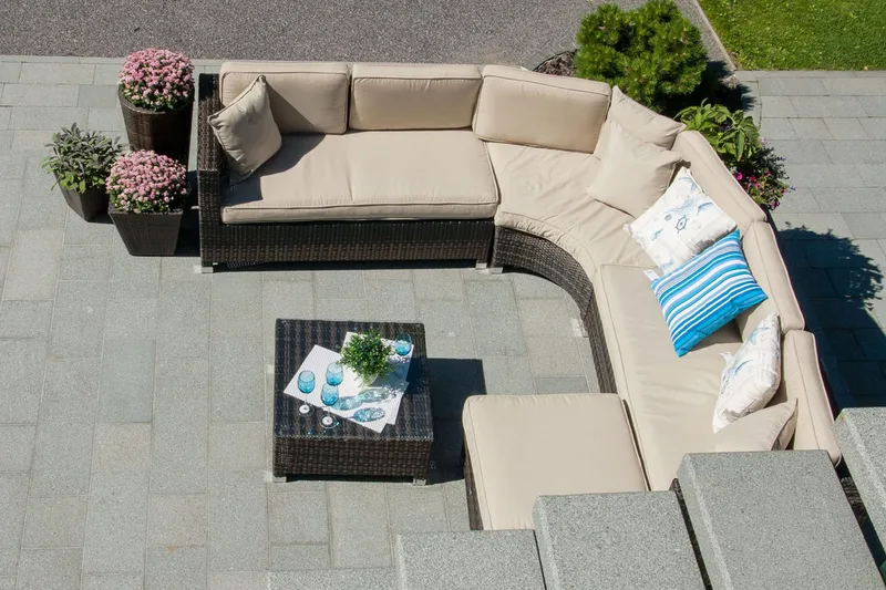 Set DAWSON med kuddar Utebord Hörnsoffa Utomhus och fotpall - Utemöbler & utemiljö - Loungemöbler - Loungeset & loungegrupp