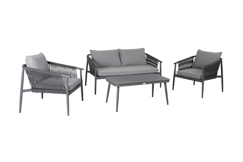 Set WEILBURG bord soffa och 2 stolar grå - Loungeset & loungegrupp - Soffgrupp utomhus