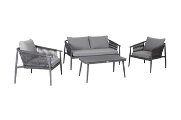 Set WEILBURG Utebord Utesoffa och 2 Utestolar grå - Utemöbler & utemiljö - Loungemöbler - Loungeset & loungegrupp