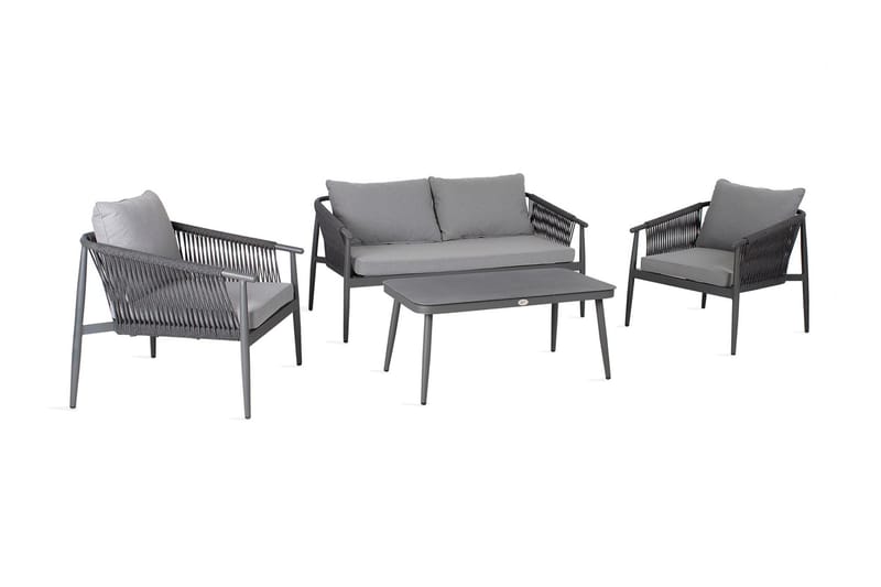Set WEILBURG Utebord Utesoffa och 2 Utestolar grå - Utemöbler & utemiljö - Loungemöbler - Loungeset & loungegrupp