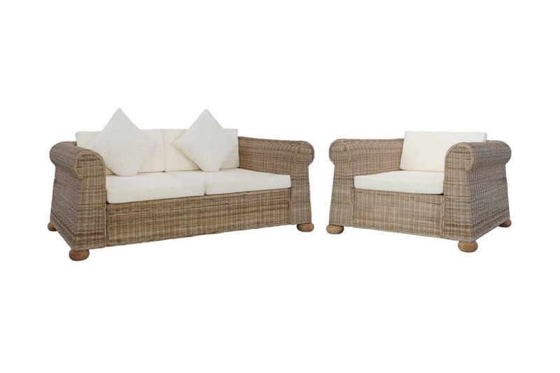 Soffgrupp 2 delar med dynor naturlig rotting - Brun - Loungeset & loungegrupp - Soffgrupp utomhus