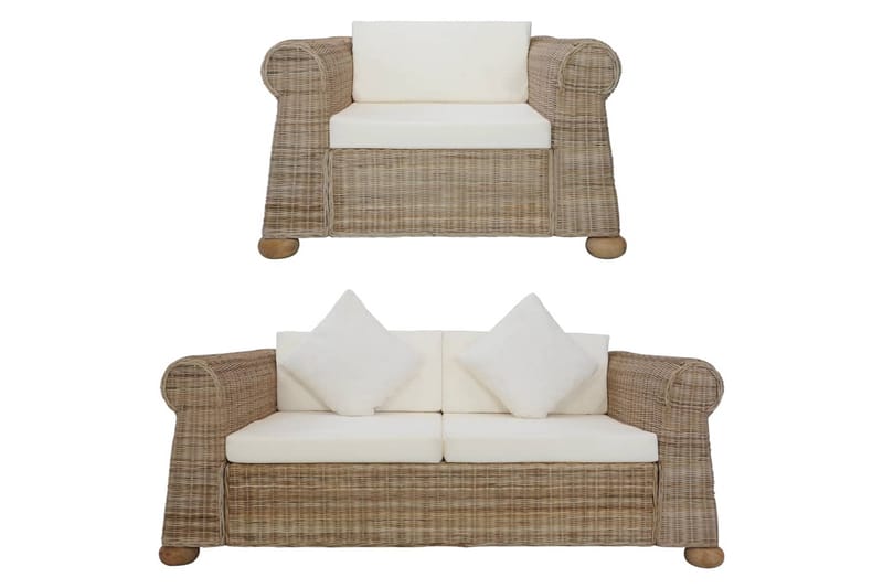 Soffgrupp 2 delar med dynor naturlig rotting - Brun - Loungeset & loungegrupp - Soffgrupp utomhus