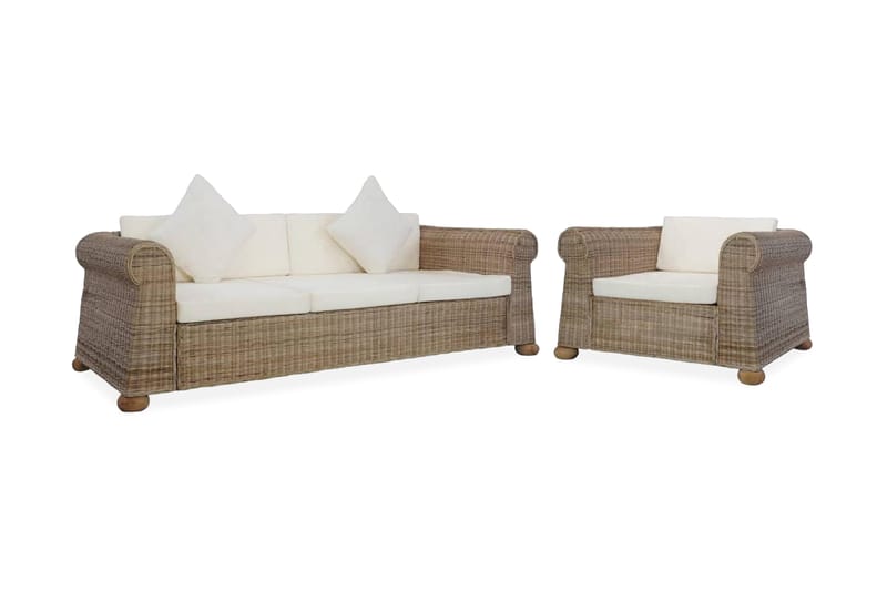 Soffgrupp 2 delar med dynor naturlig rotting - Brun - Loungeset & loungegrupp - Soffgrupp utomhus