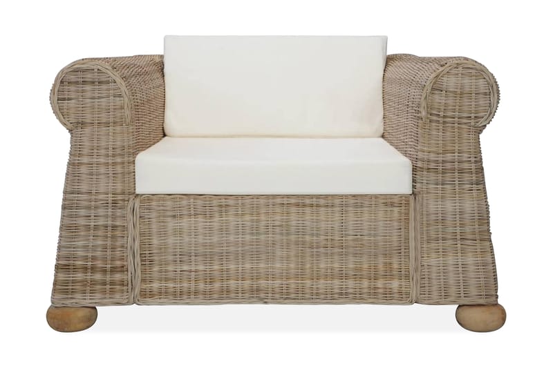 Soffgrupp 3 delar med dynor naturlig rotting - Brun - Loungeset & loungegrupp - Soffgrupp utomhus