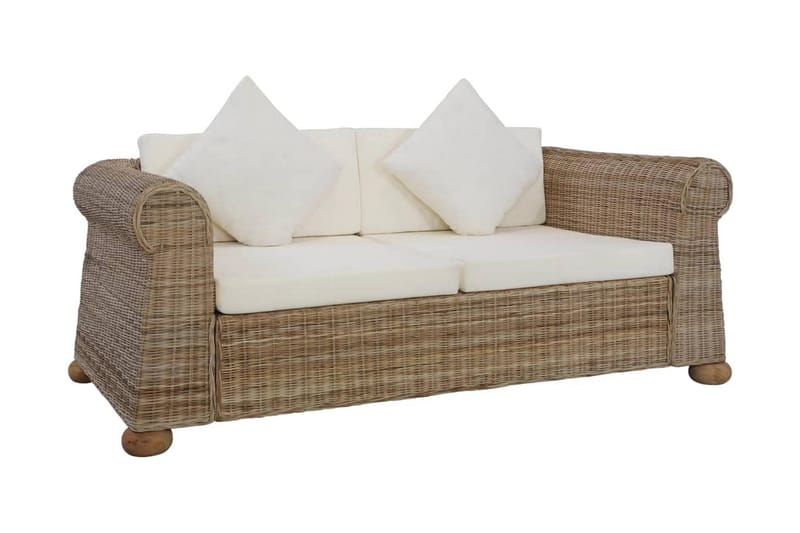 Soffgrupp 3 delar med dynor naturlig rotting - Brun - Loungeset & loungegrupp - Soffgrupp utomhus