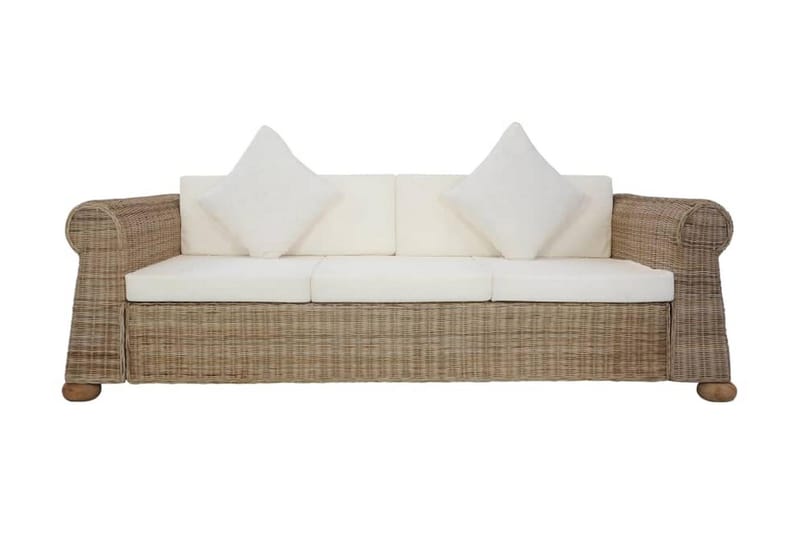 Soffgrupp 3 delar med dynor naturlig rotting - Brun - Loungeset & loungegrupp - Soffgrupp utomhus
