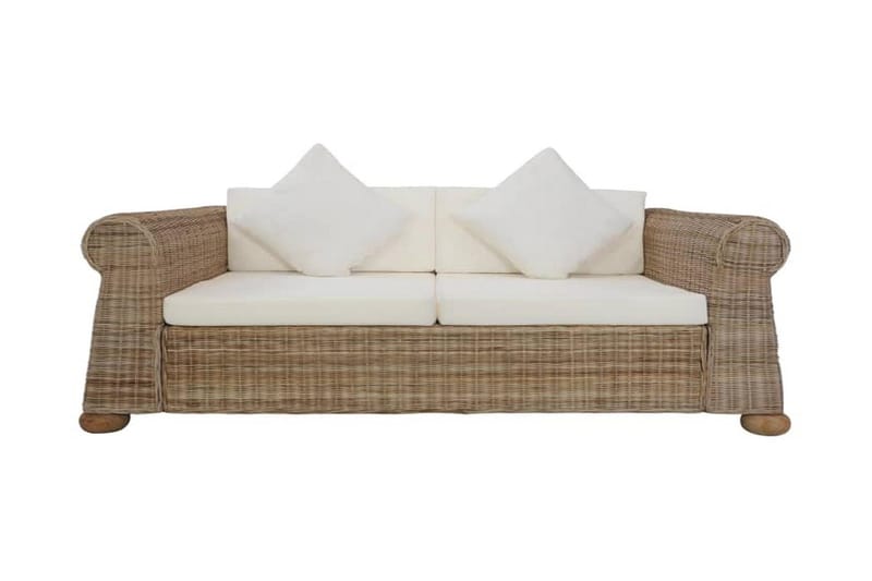 Soffgrupp 3 delar med dynor naturlig rotting - Brun - Loungeset & loungegrupp - Soffgrupp utomhus