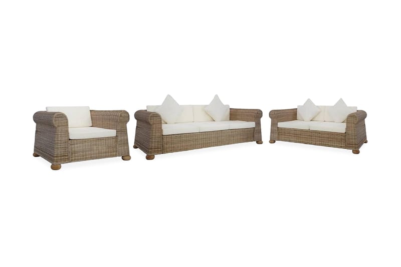 Soffgrupp 3 delar med dynor naturlig rotting - Brun - Loungeset & loungegrupp - Soffgrupp utomhus