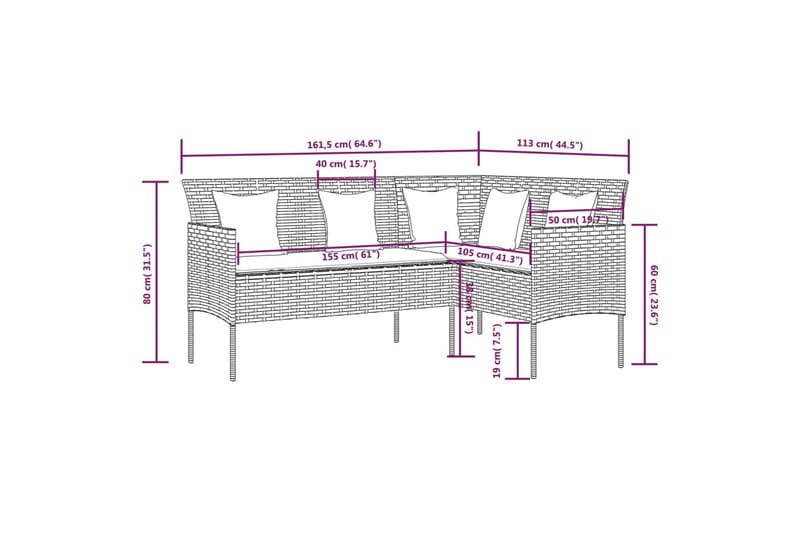 Trädgårdsgrupp L-formad med dynor 5 delar konstrotting svart - Svart - Loungeset & loungegrupp - Soffgrupp utomhus