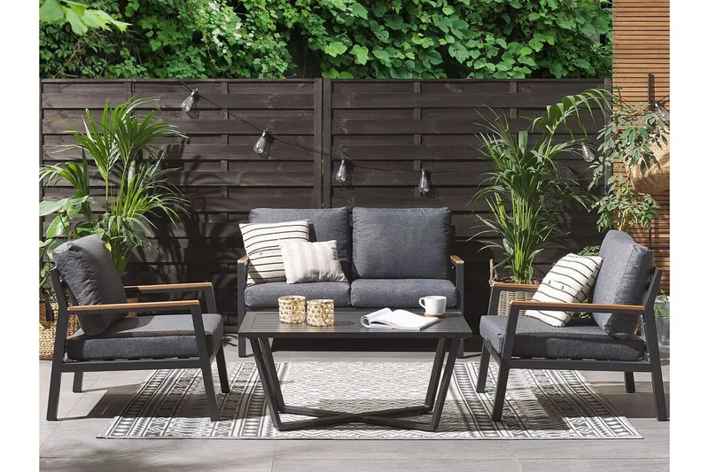 Trädgårdsmöbelset 4-sits mörkgrå DELIA - Svart - Utemöbler & utemiljö - Loungemöbler - Loungeset & loungegrupp