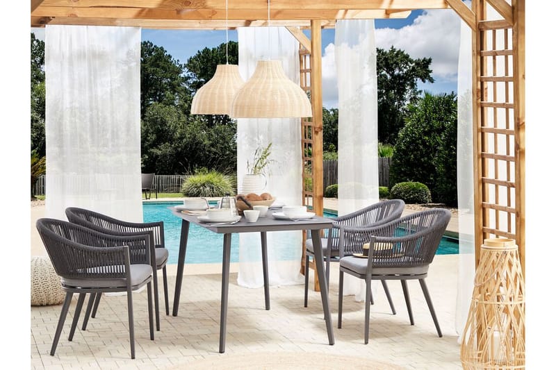 Trädgårdsset av bord och 4 stolar aluminium MILETO - Grå - Loungeset & loungegrupp - Soffgrupp utomhus