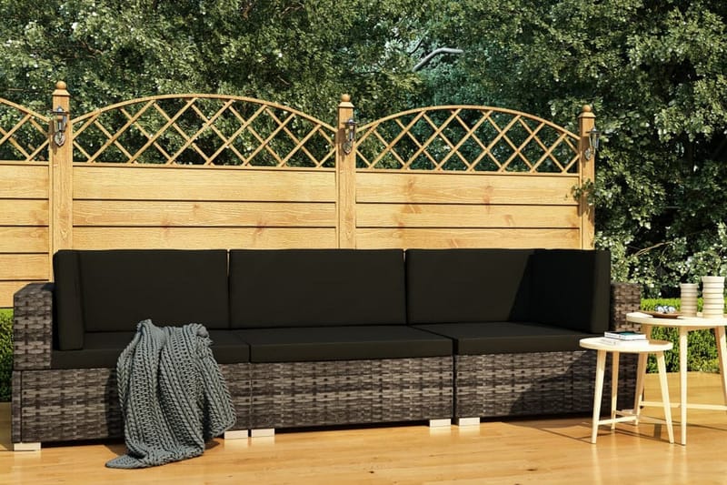 Trädgårdssoffset med dynor 3 delar konstrotting grå - Grå - Loungeset & loungegrupp - Soffgrupp utomhus