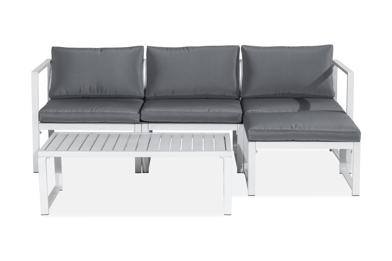 Tunis Loungegrupp Utomhus - 4-sits Loungeset Utemöbler för Uteplats, Vit / Gråa dynor
