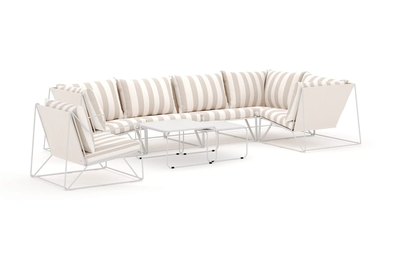 Usteryd utomhus hörnsoffa 6-sits vändbar med fåtölj, Beige/Striped