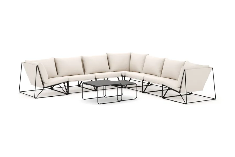 Usteryd utomhus hörnsoffa 7-sits vändbar, Svart/Beige