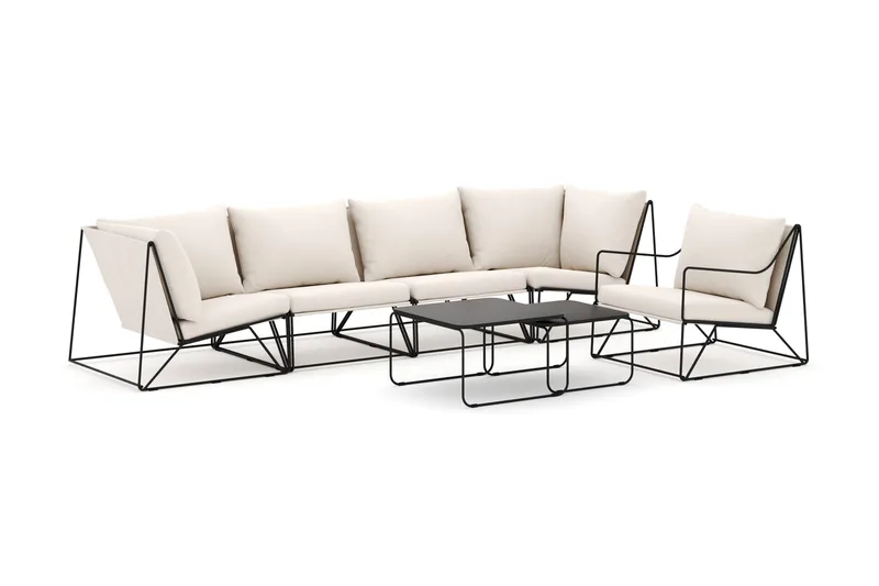 Usteryd utomhus rak 5-sits soffa med fåtölj, Svart/Beige