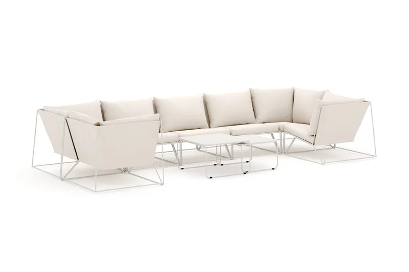 Usteryd utomhus U-soffa 7-sits med stängt avslut, Beige/Beige