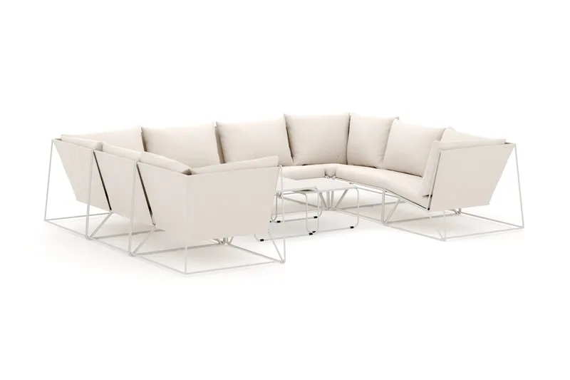 Usteryd utomhus U-soffa 8-sits med stängt avslut, Beige/Beige
