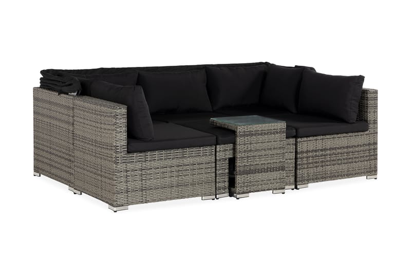 Vesterby Loungegrupp Utomhus – 5-sits Loungegrupp utesoffa med tak i Konstrotting för Trädgård - Grå / Svarta dynor - Utemöbler & utemiljö - Loungemöbler - Loungeset & loungegrupp