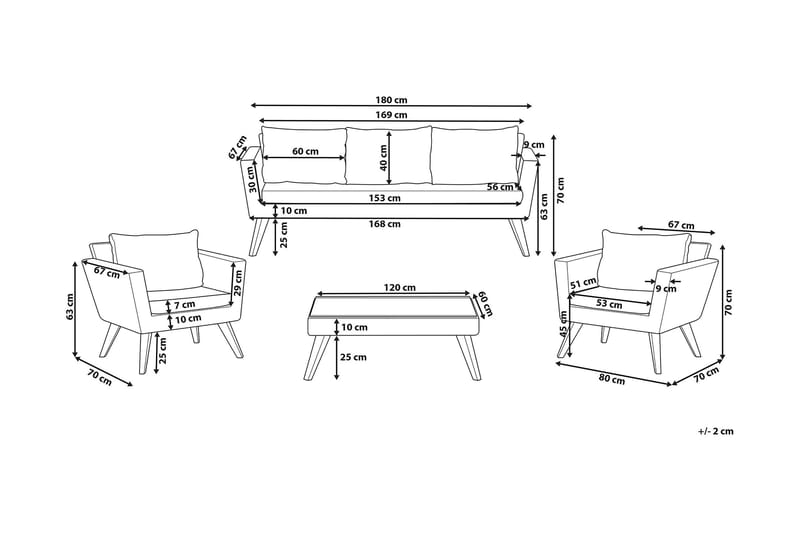 Vittoria xl  Loungegrupp Utomhus 120 cm - Trä/Natur - Utemöbler & utemiljö - Loungemöbler - Loungeset & loungegrupp