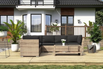 Wisconsin Premium Loungegrupp utomhus - Soffgrupp till uteplats 6-sits - Loungeset konstrotting utemöbler - Sand / Brun / Svarta dynor - Utemöbler & utemiljö - Loungemöbler - Loungeset & loungegrupp