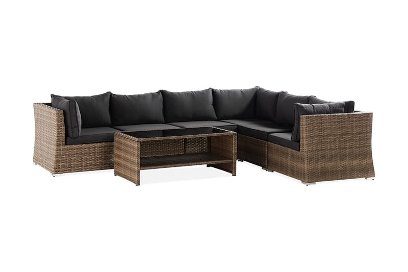Wisconsin Premium Loungegrupp utomhus - Soffgrupp till uteplats 6-sits - Loungeset konstrotting utemöbler - Sand / Brun / Svarta dynor - Utemöbler & utemiljö - Loungemöbler - Loungeset & loungegrupp