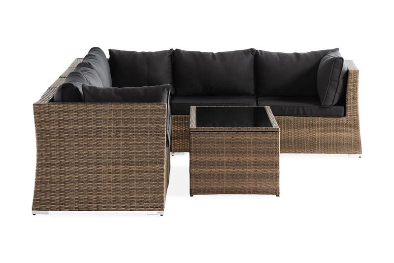 Wisconsin Premium Loungegrupp utomhus - Soffgrupp till uteplats 6-sits - Loungeset konstrotting utemöbler - Sand / Brun / Svarta dynor - Utemöbler & utemiljö - Loungemöbler - Loungeset & loungegrupp