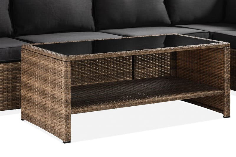 Wisconsin Premium Loungegrupp utomhus - Soffgrupp till uteplats 6-sits - Loungeset konstrotting utemöbler - Sand / Brun / Svarta dynor - Utemöbler & utemiljö - Loungemöbler - Loungeset & loungegrupp