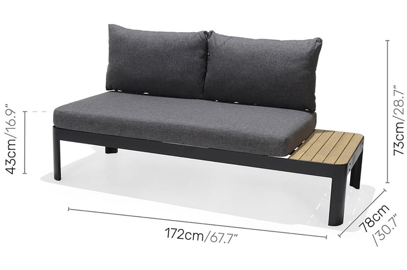 2-sits Portals Soffa - Teak/Svart - Loungesoffor - Balkongsoffa - Utesoffa