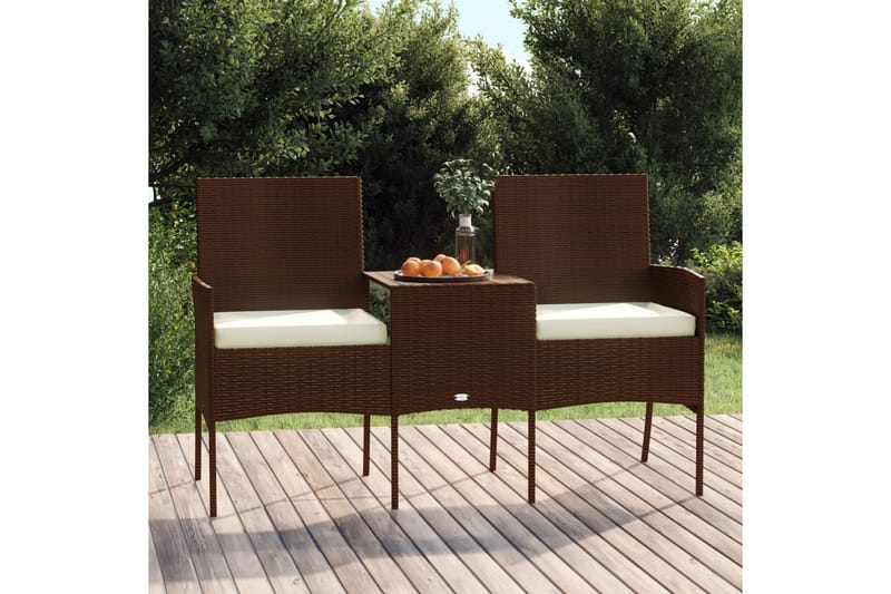 Trädgårdssoffa 2-sits med bord konstrotting brun - Brun - Loungesoffor - Utesoffa