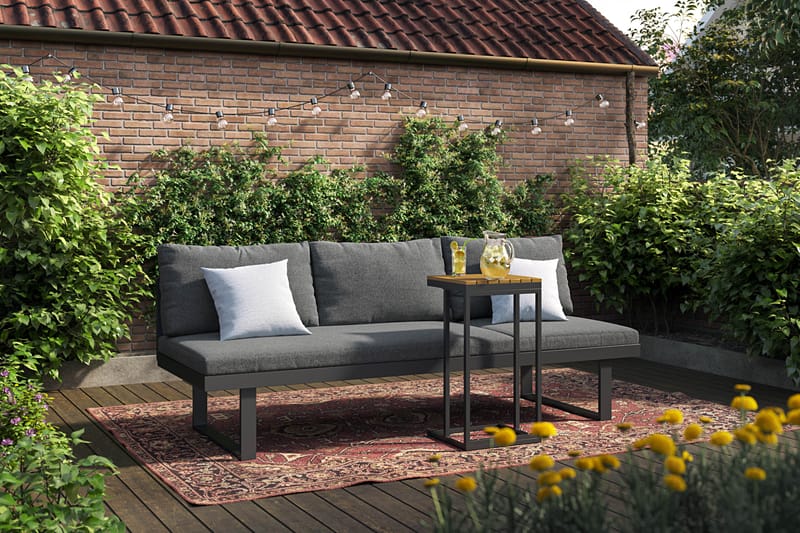 Samira Fällbar Utesoffa med soffbord - Solsäng i aluminium - Grå - Utemöbler & utemiljö - Loungemöbler - Loungesoffor